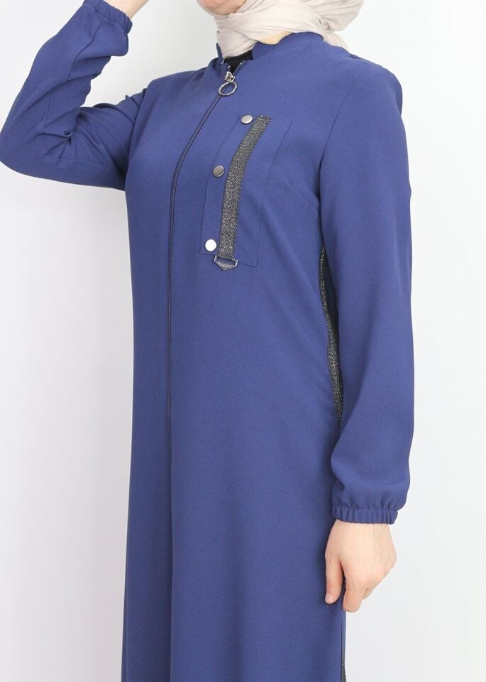 4055 YAKASI ŞERİT DETALI KOL UCU LASTİKLİ HAKİM YAKA FERACE QYS 4055 FERACE #23-01#