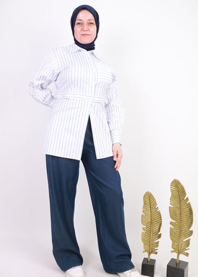 3803 BELİ LYARIM LASTİKLİ CEPLİ TANSEL KUMAŞ PANTOLON QYS PANTOLON 3803  #23-05# 42 - MAVİ