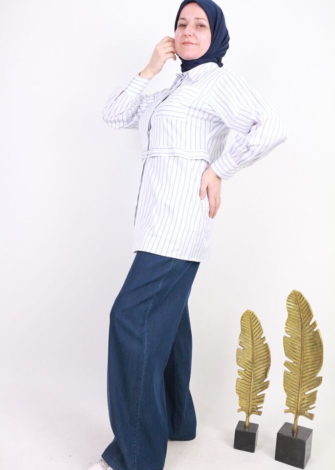 3803 BELİ LYARIM LASTİKLİ CEPLİ TANSEL KUMAŞ PANTOLON QYS PANTOLON 3803  #23-05# 42 - MAVİ