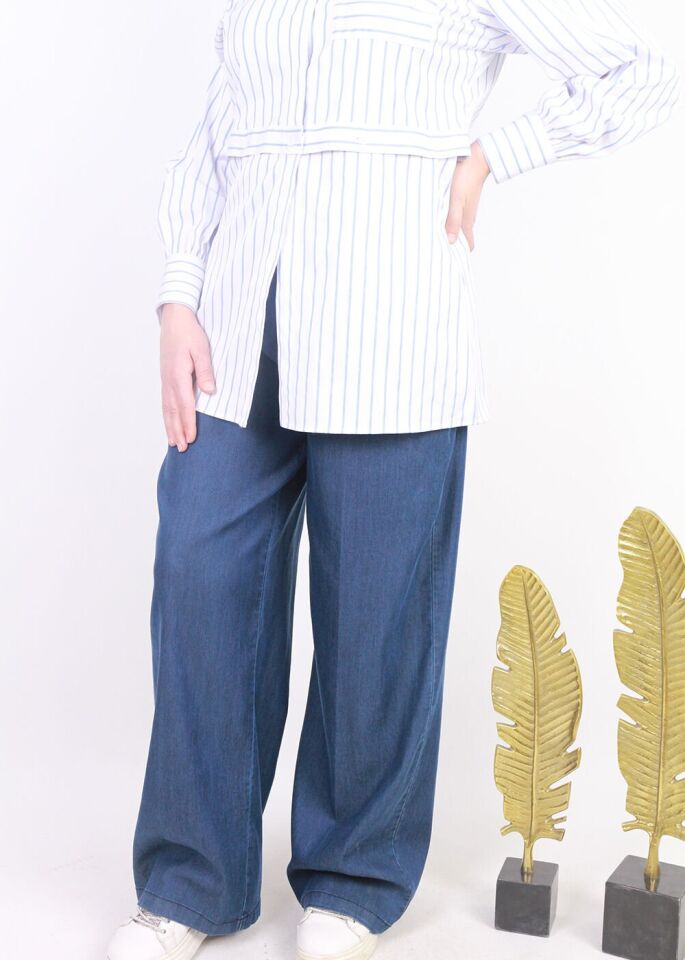 3803 BELİ LYARIM LASTİKLİ CEPLİ TANSEL KUMAŞ PANTOLON QYS PANTOLON 3803  #23-05# 42 - MAVİ