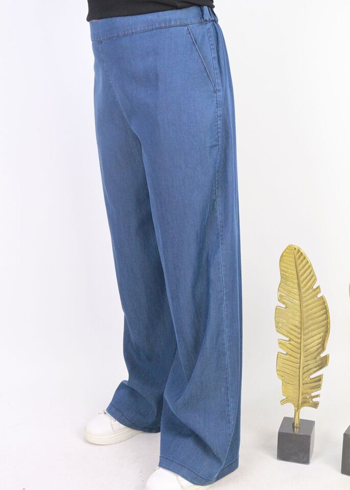 3803 BELİ LYARIM LASTİKLİ CEPLİ TANSEL KUMAŞ PANTOLON QYS PANTOLON 3803  #23-05# 42 - MAVİ