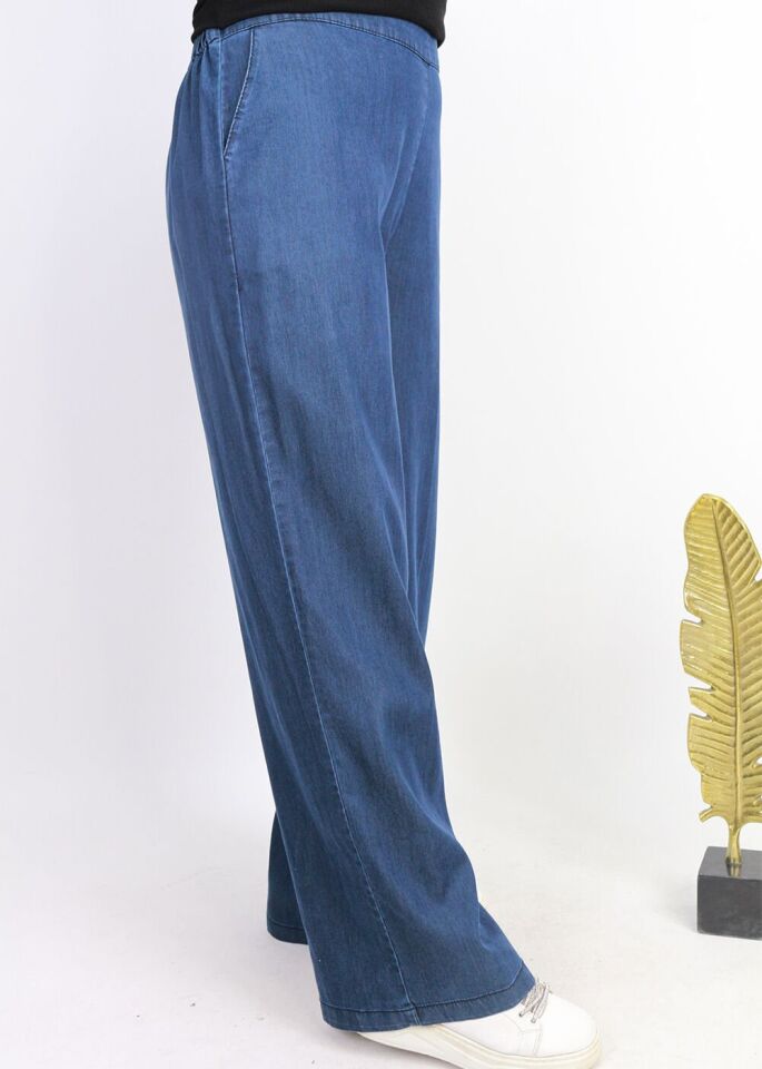 3803 BELİ LYARIM LASTİKLİ CEPLİ TANSEL KUMAŞ PANTOLON QYS PANTOLON 3803  #23-05# 42 - MAVİ