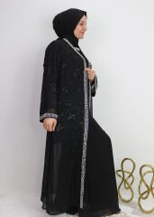 40993 İÇ BLUZ KISA SANDY KUMAŞ YAKASI BONCUK DETAYLI ÜZERİNDEKİ SİFON TÜLÜ HARF BASKILI KENARI VE KOL UCU BONCUK DETAYLI YIRTMAÇLI ŞIK TAKIM