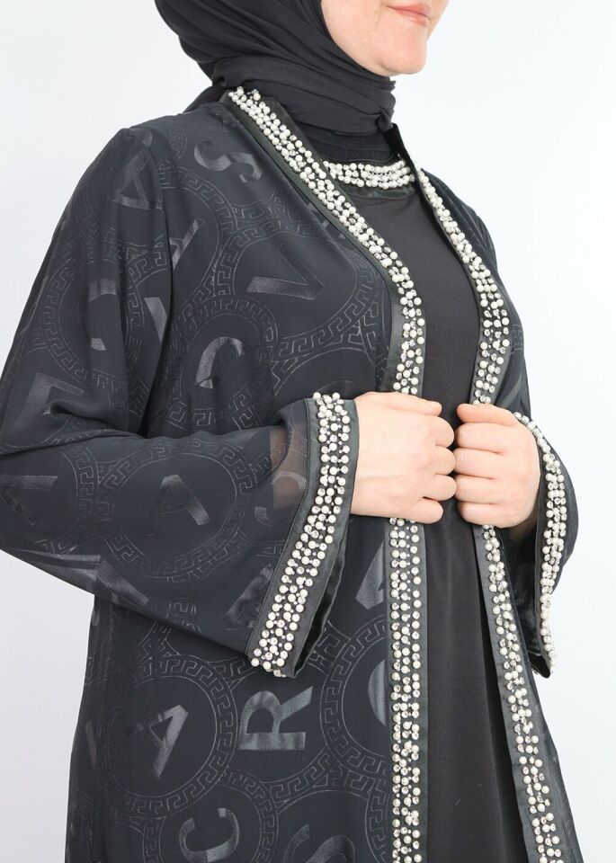 40993 İÇ BLUZ KISA SANDY KUMAŞ YAKASI BONCUK DETAYLI ÜZERİNDEKİ SİFON TÜLÜ HARF BASKILI KENARI VE KOL UCU BONCUK DETAYLI YIRTMAÇLI ŞIK TAKIM