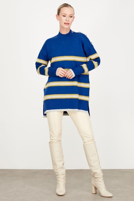21426 OMZU DÜĞME DETAYLI TRİKO KAZAK 2 - SAKS MAVİSİ