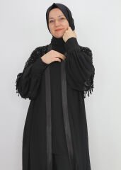 42904 İÇ BLUZ ŞİFON DIŞ GÖĞÜS VE BELE KADAR TAŞ BONCUK PUL İŞLEMELİ ALT KISIM DETAYLI KOL UCU MANŞETLİ 3LÜ ŞIK TAKIM