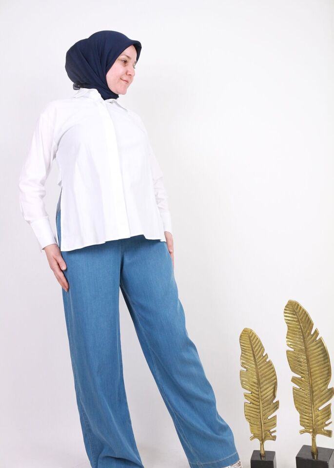 3803 BELİ LYARIM LASTİKLİ CEPLİ TANSEL KUMAŞ PANTOLON QYS PANTOLON 3803  #23-05# 50 - BUZ MAVİSİ