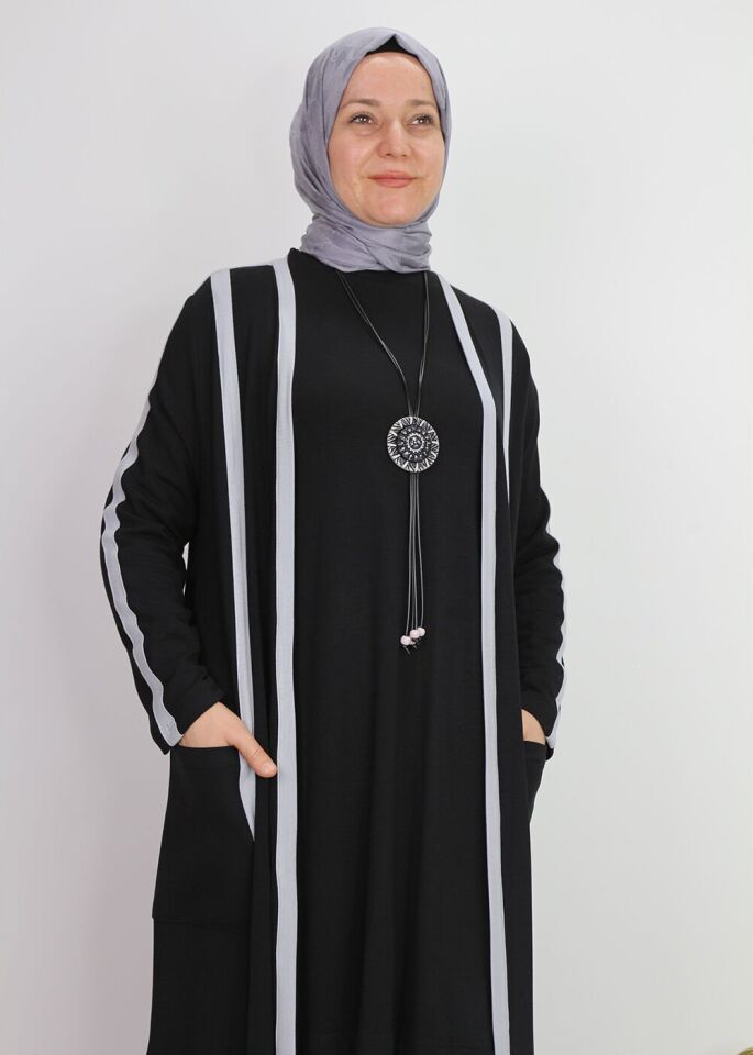 41920 KOLLARI VE ÖNÜ ŞERİT DETAYLI CEPLİ İKİ İPLİK İÇ KOLU UZUN ŞIK ÜÇLÜ SPOR TAKIM