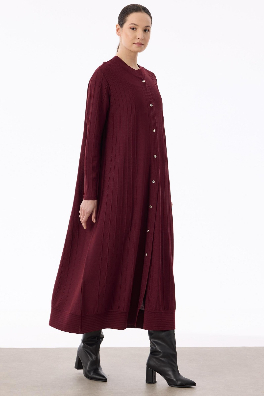 21842 NERVÜR DETAYLI MAX BOY TRİKO RAYON HIRKA 2 - bordo