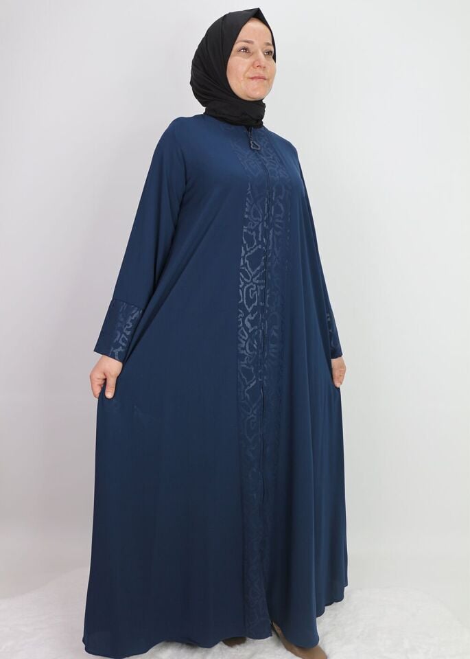 520538 FERACE ÖNÜ FERMUARLI KOL UCU ÖNÜ JAKAR DESENLİ MEDİNE İPEĞİ SIFIR YAKA SPOR ŞIK FERACE