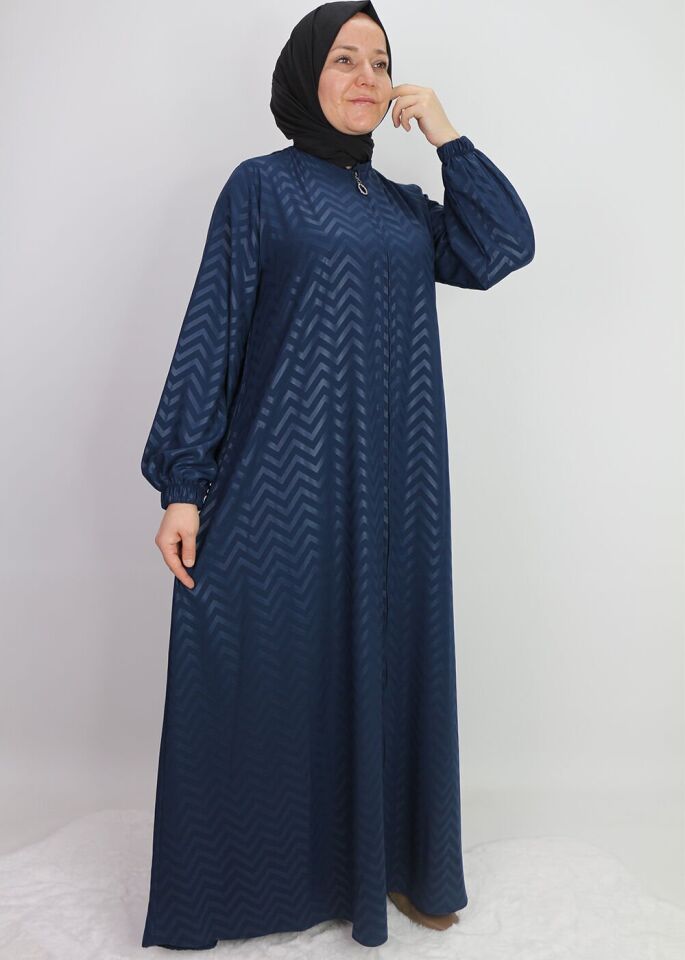 520489 FERACE SIFIR YAKA KOL UCU LASTİKLİ JAKAR DESEN BELİ BAĞLAMALI MEDİNE İPEĞİ SPOR ŞIK FERACE