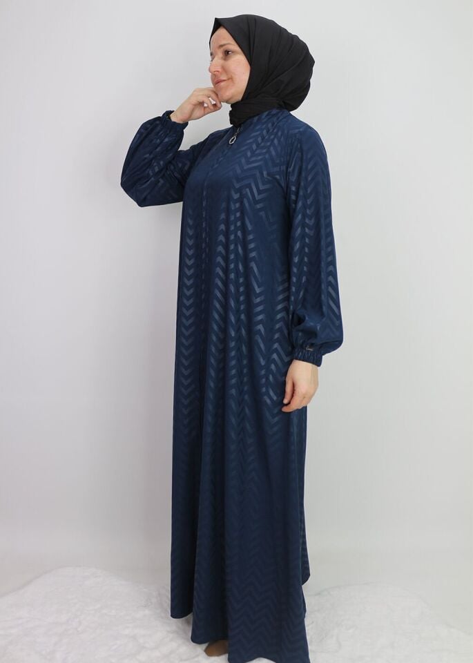 520489 FERACE SIFIR YAKA KOL UCU LASTİKLİ JAKAR DESEN BELİ BAĞLAMALI MEDİNE İPEĞİ SPOR ŞIK FERACE