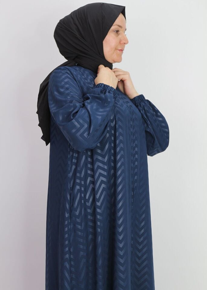 520489 FERACE SIFIR YAKA KOL UCU LASTİKLİ JAKAR DESEN BELİ BAĞLAMALI MEDİNE İPEĞİ SPOR ŞIK FERACE