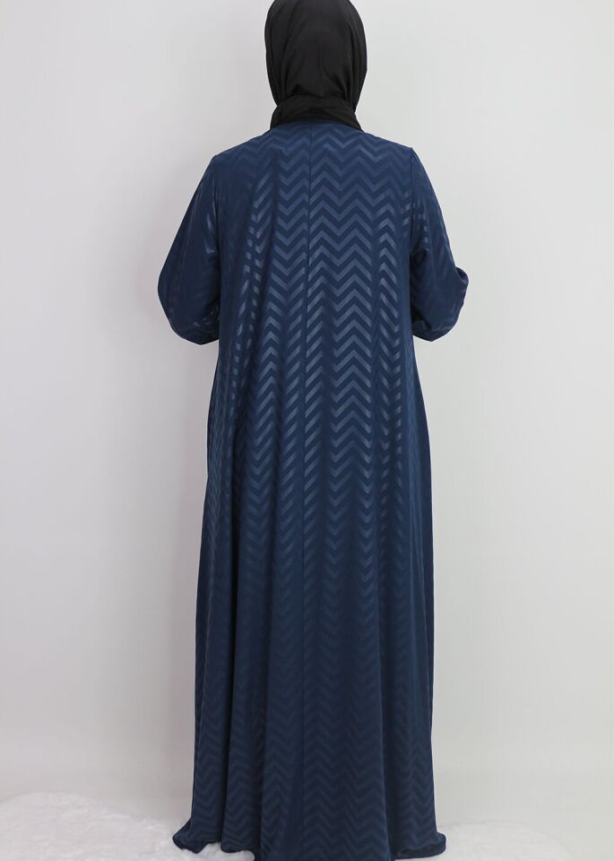 520489 FERACE SIFIR YAKA KOL UCU LASTİKLİ JAKAR DESEN BELİ BAĞLAMALI MEDİNE İPEĞİ SPOR ŞIK FERACE