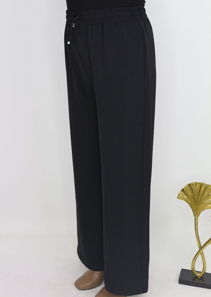 1102 BELİ BAPLAMALII LASTİKL BOL PAÇA PANTOLON QYS PANTOLON S23Y11102  #23-09# 38 - SİYAH