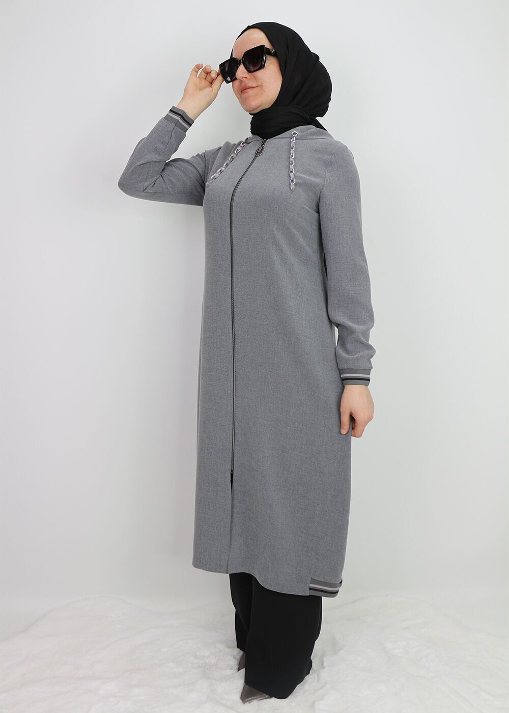 2130 KAPİŞONLU KOL UCU LASTİKLİ ÖNÜ FERMUARLI YANLARI LASTİK DETAYLI KAPİŞONU ZİNCİRLİ GİY-ÇIK KAP #02-25#