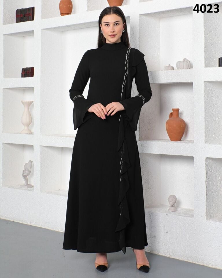 4023 KOLLARI VE ÖNÜ TAŞ DETAYLI VOLANLI HAKM YAKA ABİYE ELBİSE QKS ABİYE ELBİSE 4023 #23-02#