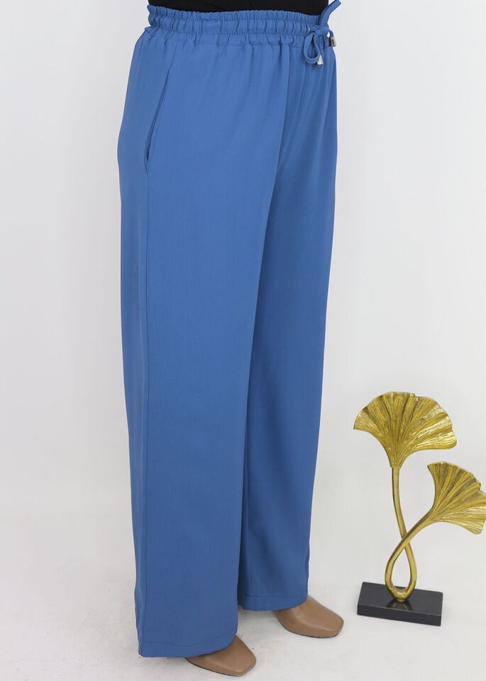 1102 BELİ BAPLAMALII LASTİKL BOL PAÇA PANTOLON QYS PANTOLON S23Y11102  #23-09# 40 - İndigo