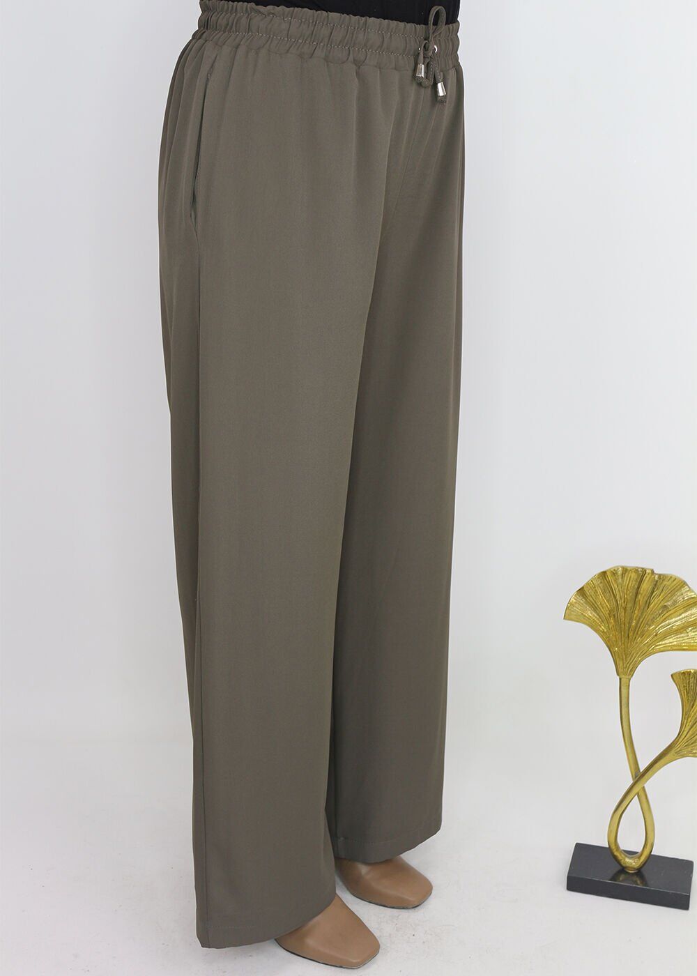 1102 BELİ BAPLAMALII LASTİKL BOL PAÇA PANTOLON QYS PANTOLON S23Y11102  #23-09# 44 - haki