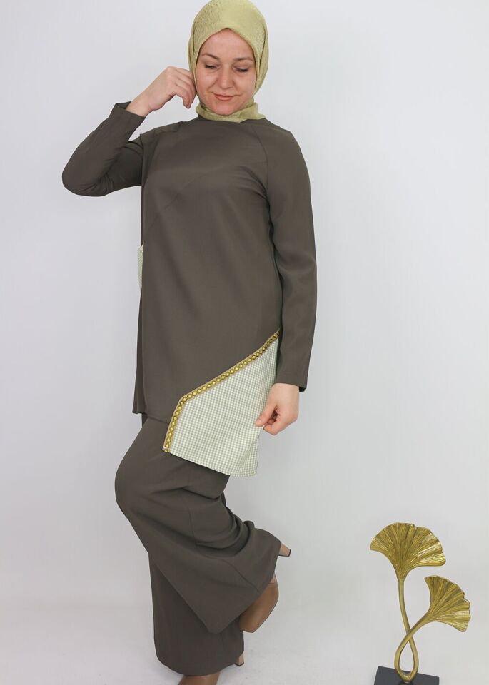 1102 BELİ BAPLAMALII LASTİKL BOL PAÇA PANTOLON QYS PANTOLON S23Y11102  #23-09# 44 - haki