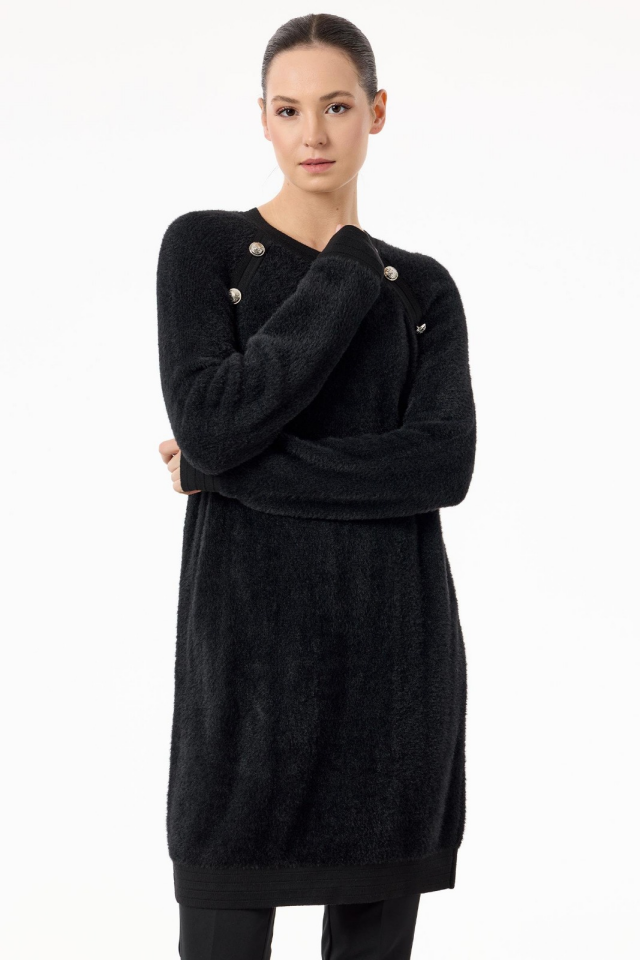 21586 REGLAN KOLLU DÜĞME DETAYLI MİNK TUNİK 1 - LACİVERT