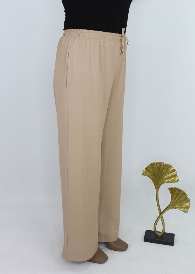 1102 BELİ BAPLAMALII LASTİKL BOL PAÇA PANTOLON QYS PANTOLON S23Y11102  #23-09# 40 - bej