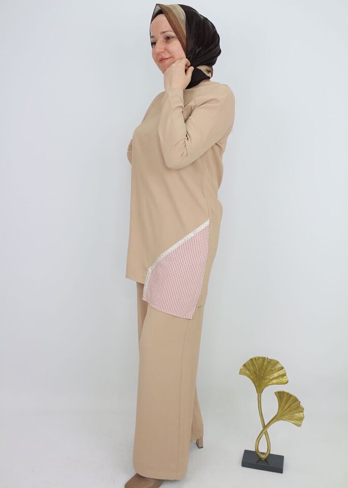 1102 BELİ BAPLAMALII LASTİKL BOL PAÇA PANTOLON QYS PANTOLON S23Y11102  #23-09# 40 - bej