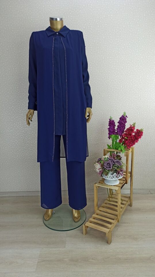 7010 ÖNÜ DETAYLI TAŞLI KOL UÇLARI DÜĞMELİ GÖMLEK YAKA ABİYE TAKIM QKS TAKIM 7010 #23-03#