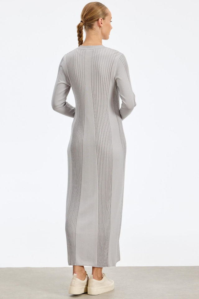 21638 FİTİL DETAYLI RAYON ELBİSE 2 - gri