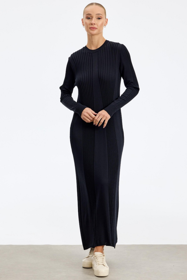 21638 FİTİL DETAYLI RAYON ELBİSE 2 - gri