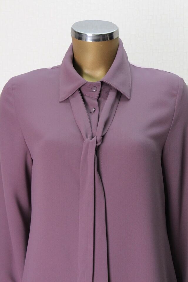 7004 YAKASI FULARLI ÖNÜ DÜĞMELİ FULAR YAKA TUNİK QYS TUNİK 7004 ##23-03#