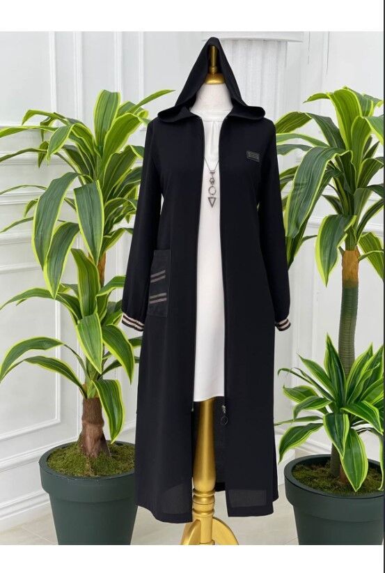 6001 YANLARI VE KOL UÇLARI RİBANALI KAPÜŞONLU FERACE QYS FERACE 6001 #23-03#