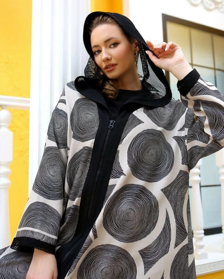 42419 ÖNÜ FERMUARLI EN ALTI LASTİKLİ KOL UCU VE KAPİŞONU FİLE DETAYLI DESENLİ GİY ÇIK KAP #02-25#