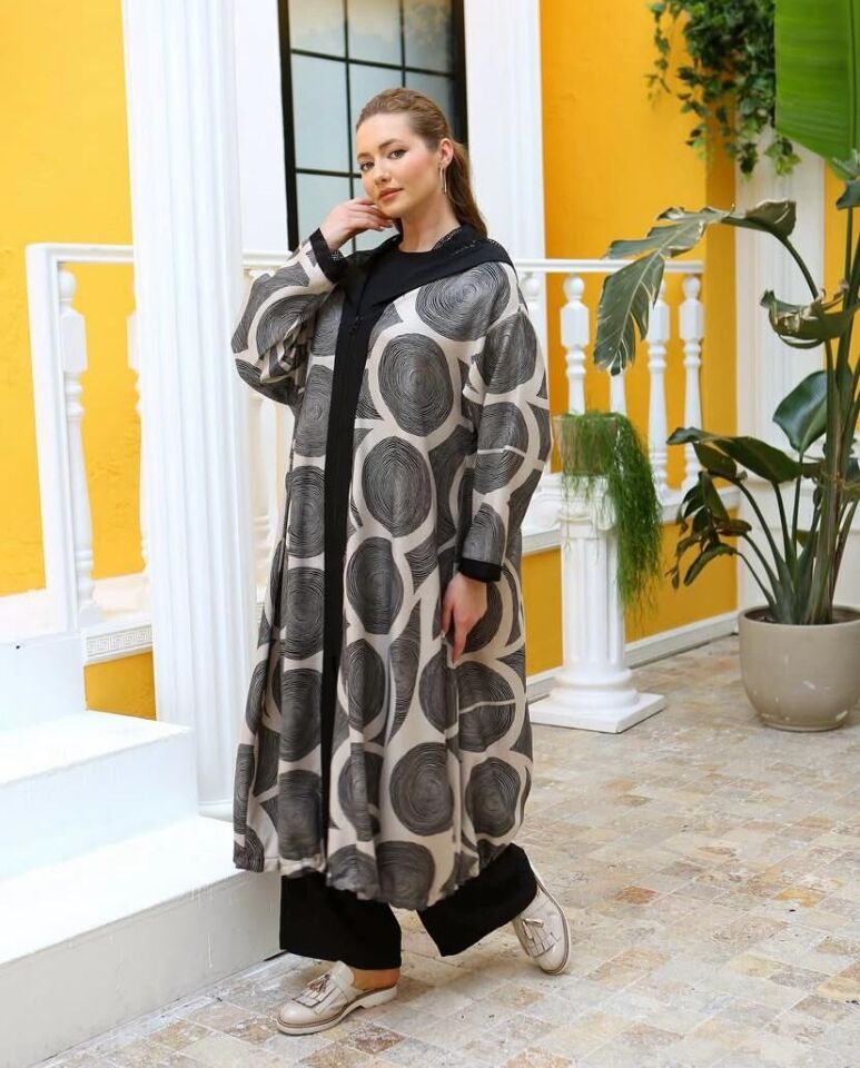 42419 ÖNÜ FERMUARLI EN ALTI LASTİKLİ KOL UCU VE KAPİŞONU FİLE DETAYLI DESENLİ GİY ÇIK KAP #02-25#