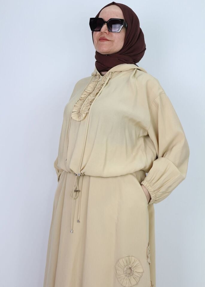 44803 ÖNÜ YARIM FERMUARLI KAPİŞONLU KOL UCU LASTİKLİ ETEĞİN ALT KISMI ÇİÇEK DETAYLI İKİLİ SPOR ETEK TAKIM #02-25#