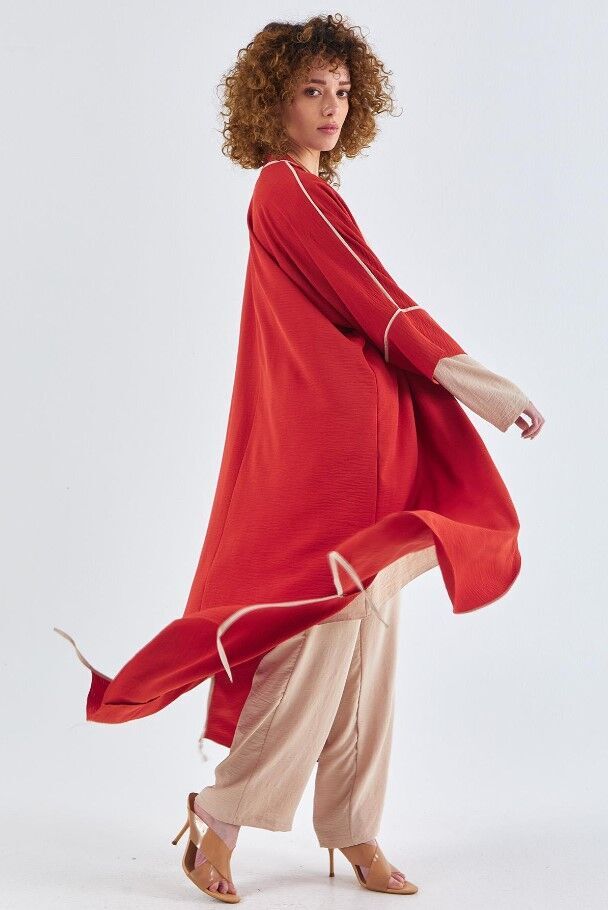 4127 CEKET ASİMETRİK KESİM İÇ BLUZ UZUN KOL SIFIR YAKA PANTKON BELİ LASTİKLİ AKSESUARLI TAKIM QYS TAKIM 4127 #23-03#