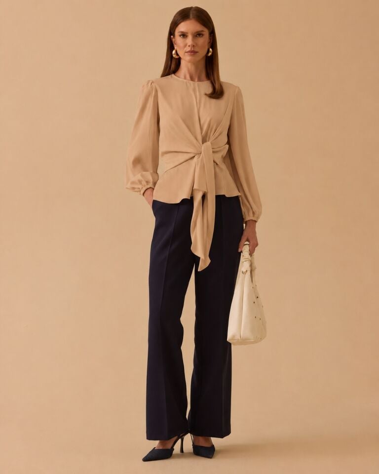10026 BAĞLAMA DETAYLI UZUN KOLLU BLUZ #2026#