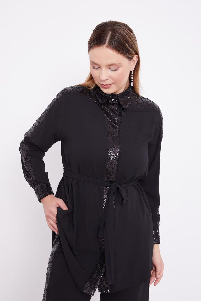 100409 ÖNÜ GİZLİ DÜĞMELİ YAKASI ÖNÜ KOL UCU PALETLİ PANTOLONUN BELİ DÜĞMELİ ŞIK TAKIM #02-25#