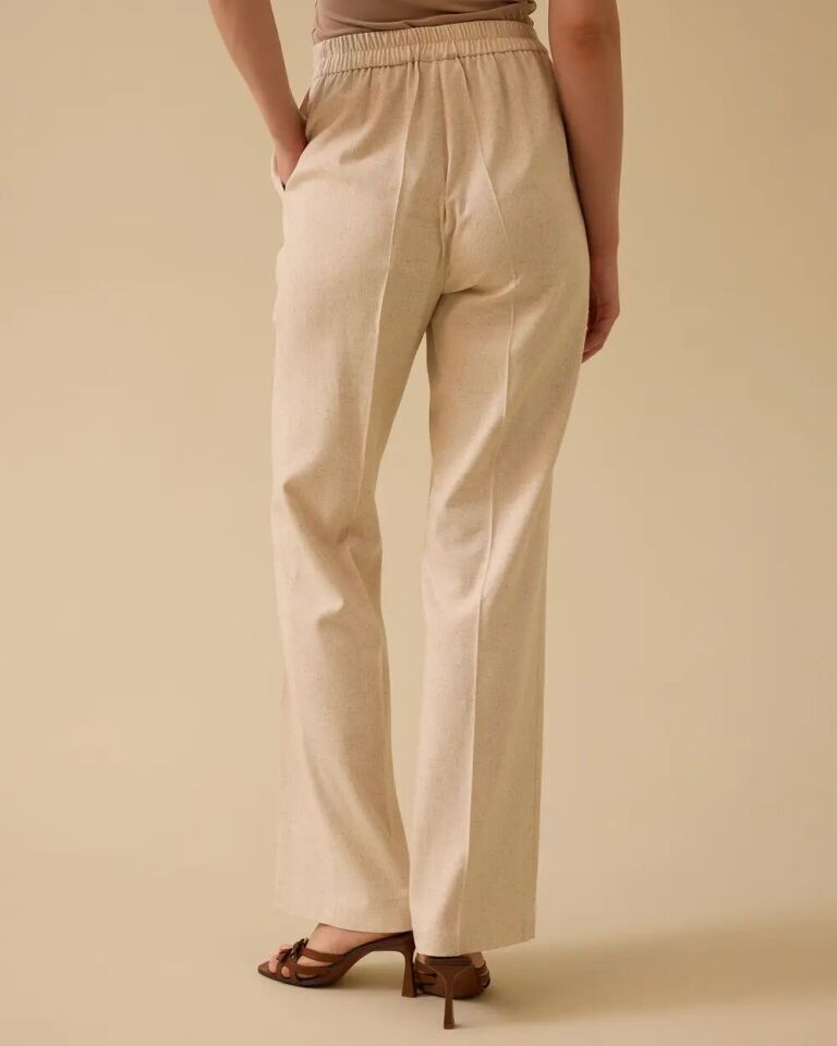 10029 ÖNDEN DÜĞMELİ BELİ LASTİKLİ CEPLİ BOL PAÇA PANTOLON 10002511010029 #06-25# 44 - bej