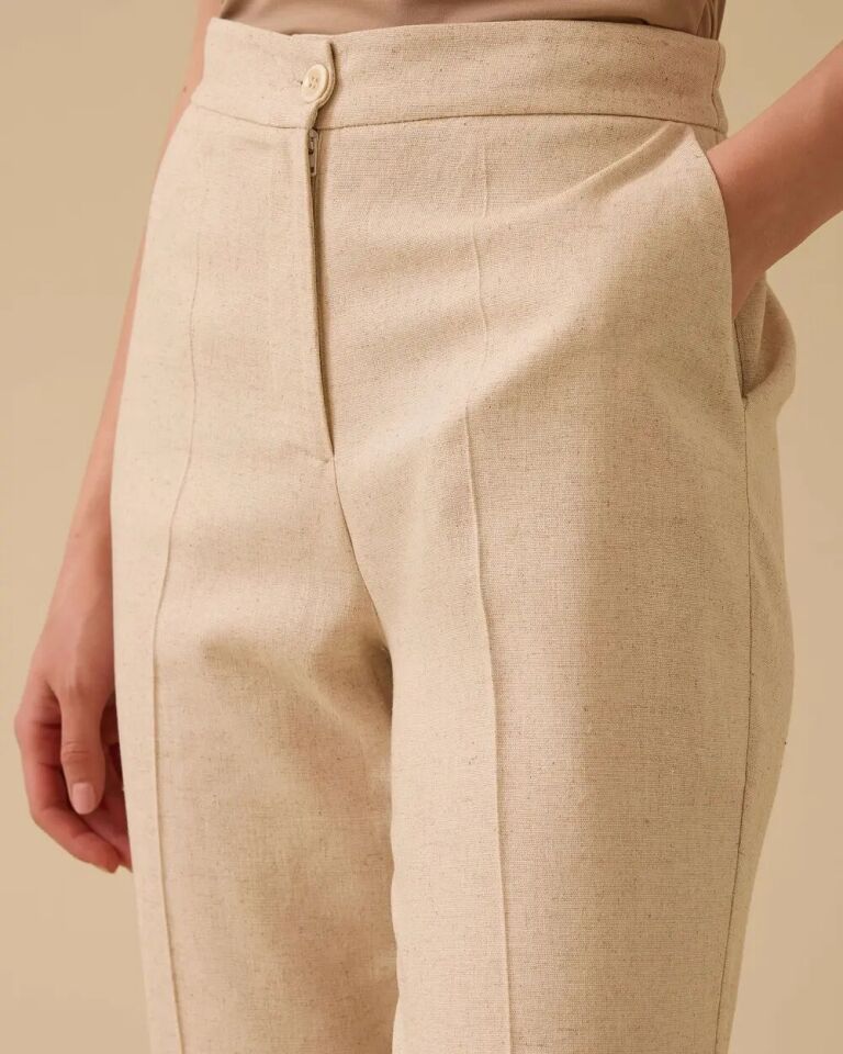 10029 ÖNDEN DÜĞMELİ BELİ LASTİKLİ CEPLİ BOL PAÇA PANTOLON 10002511010029 #06-25# 44 - bej