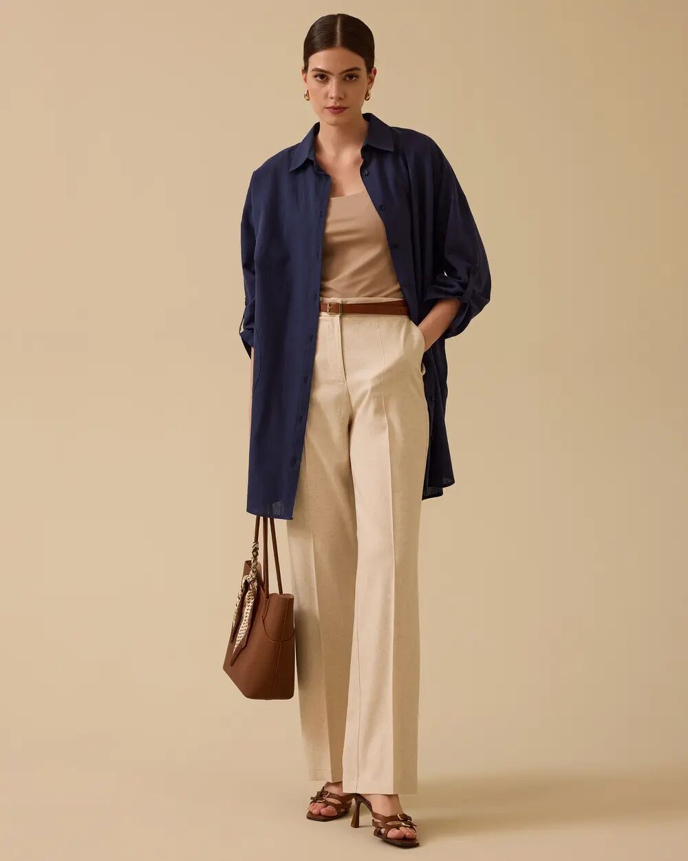 10029 ÖNDEN DÜĞMELİ BELİ LASTİKLİ CEPLİ BOL PAÇA PANTOLON 10002511010029 #06-25# 40 - bej