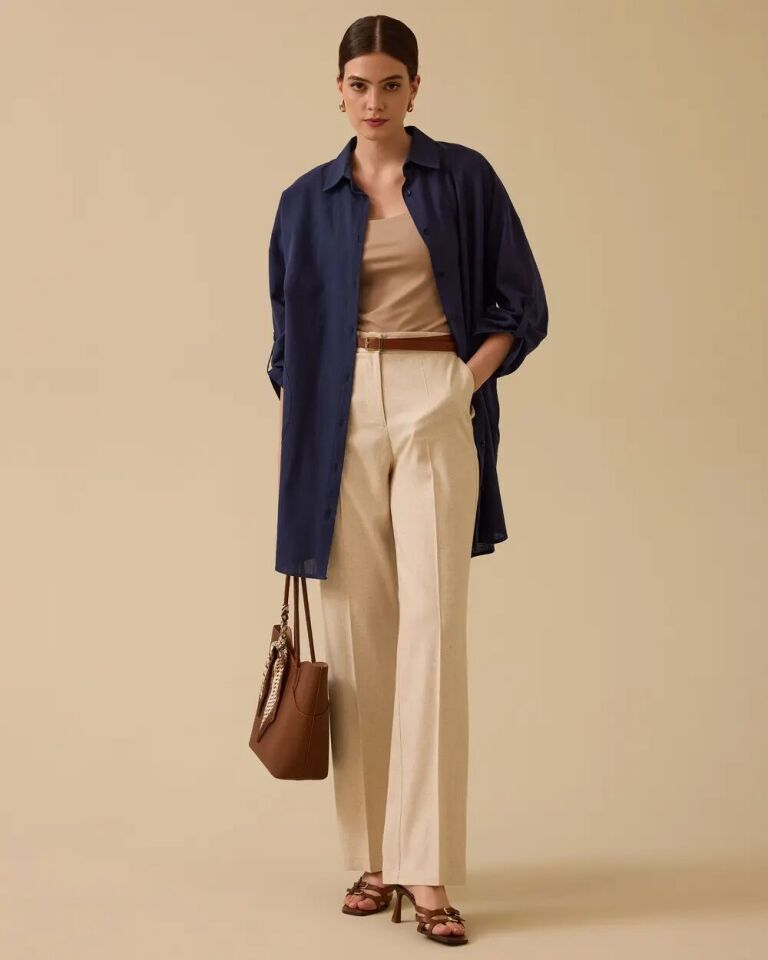 10029 ÖNDEN DÜĞMELİ BELİ LASTİKLİ CEPLİ BOL PAÇA PANTOLON 10002511010029 #06-25# 40 - bej