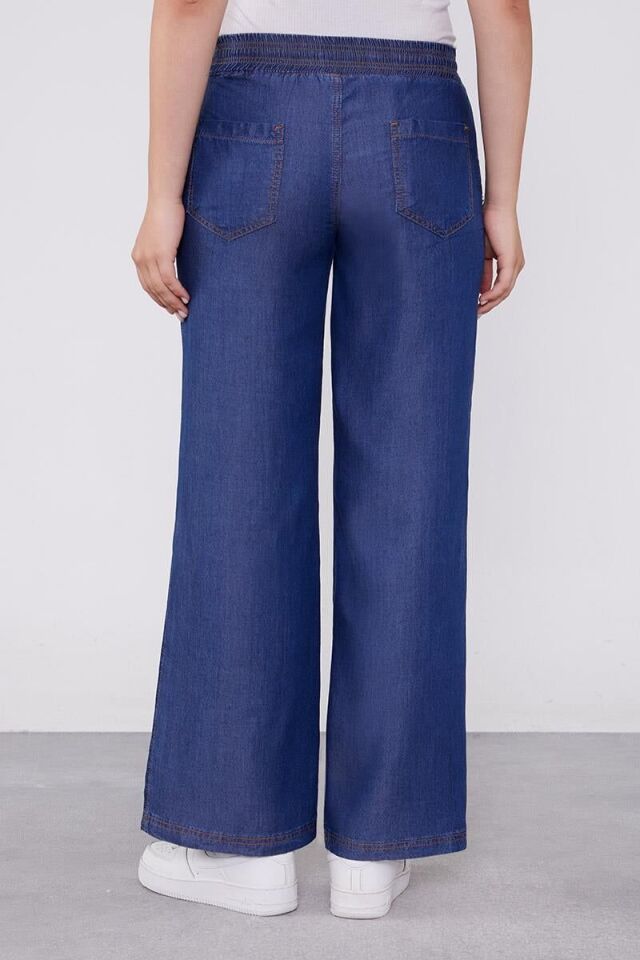 410087 BELİ LASTİKLİ İP DETAYLI ÖNDEN CEPLİ GENİŞ PAÇA TENSEL PANTOLON #03-25#