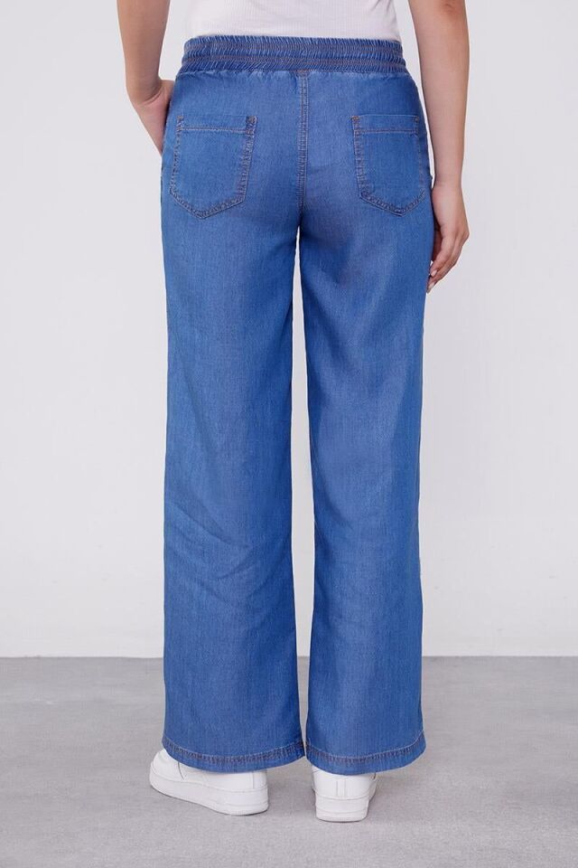 410087 BELİ LASTİKLİ İP DETAYLI ÖNDEN CEPLİ GENİŞ PAÇA TENSEL PANTOLON #03-25#