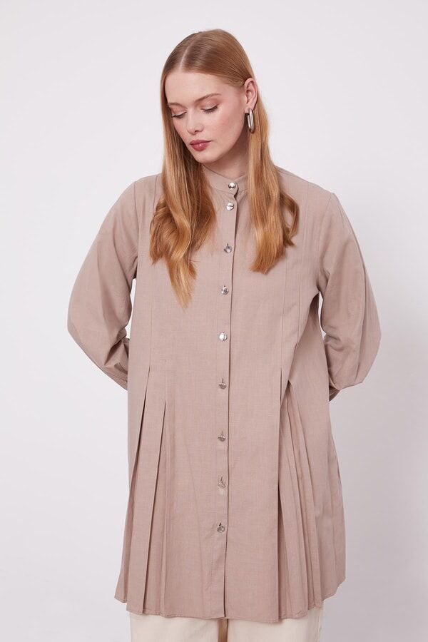 230107 SIFIR YAKA ÖNDEN DÜĞMELİ ÖNÜ PİLELİ PAMUK GÖMLEK #03-25#