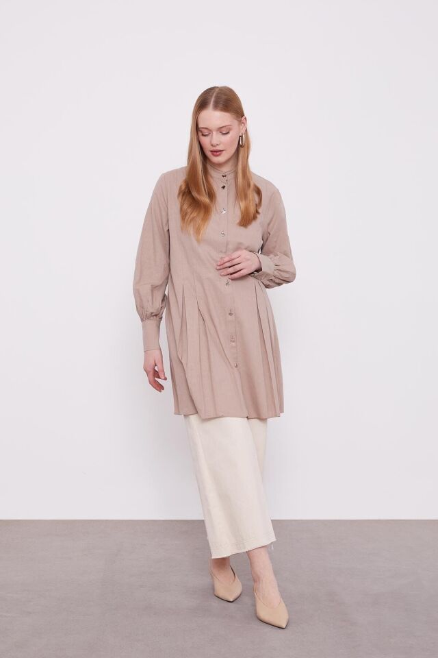 230107 SIFIR YAKA ÖNDEN DÜĞMELİ ÖNÜ PİLELİ PAMUK GÖMLEK #03-25#