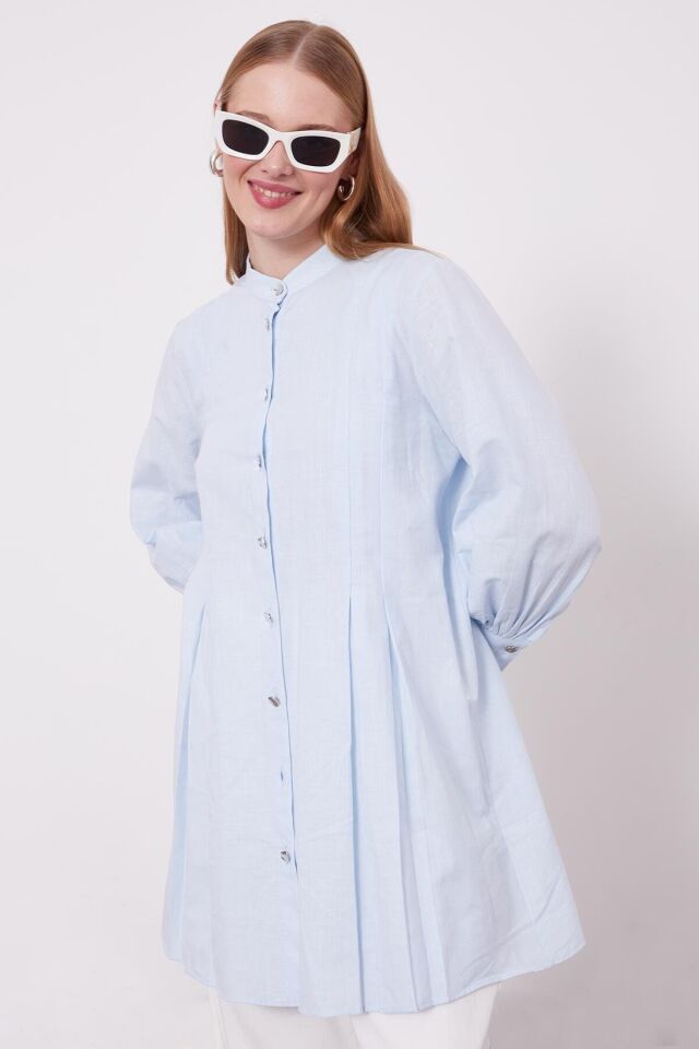 230107 SIFIR YAKA ÖNDEN DÜĞMELİ ÖNÜ PİLELİ PAMUK GÖMLEK #03-25#