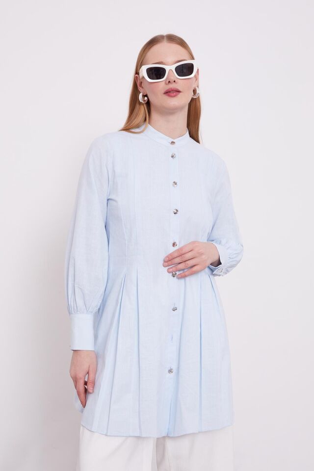 230107 SIFIR YAKA ÖNDEN DÜĞMELİ ÖNÜ PİLELİ PAMUK GÖMLEK #03-25#