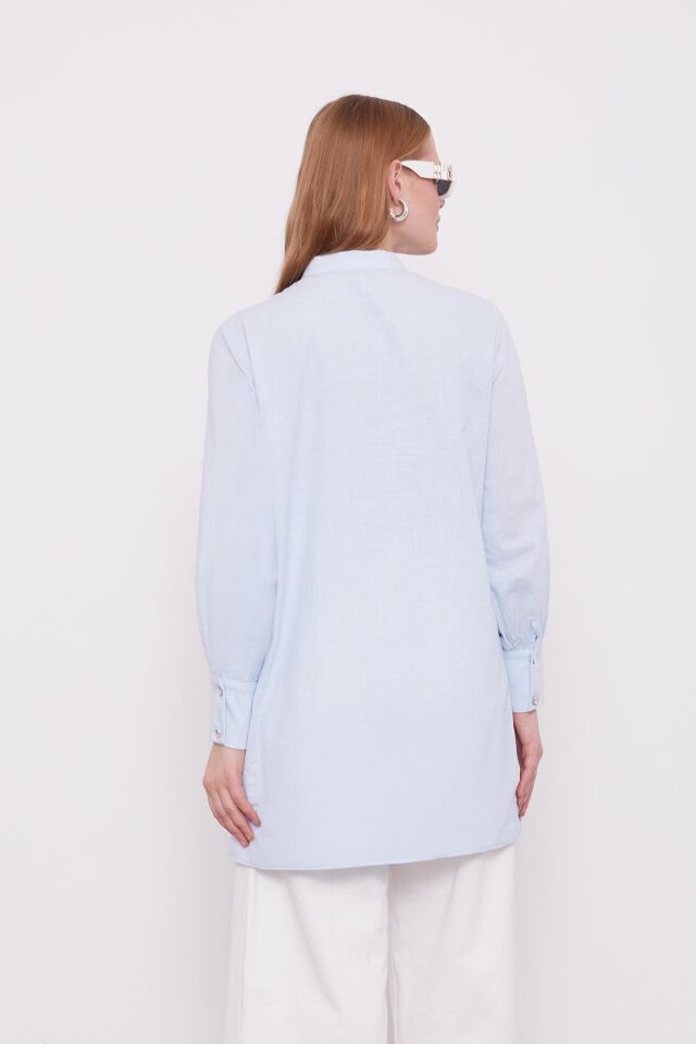 230107 SIFIR YAKA ÖNDEN DÜĞMELİ ÖNÜ PİLELİ PAMUK GÖMLEK #03-25#