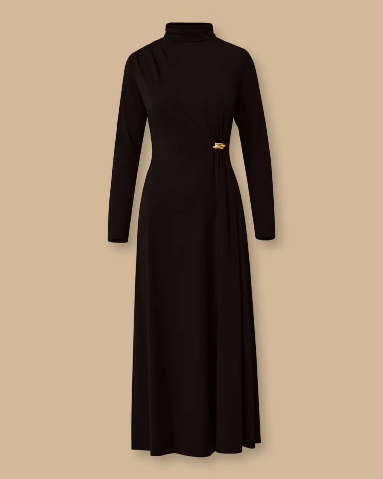 1028 KARINDAN TOKALI OMZU PİLELİ SANDY ELBİSE 10002521311028 S - SİYAH